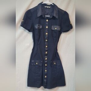 Black w/gold Button Down Fitted Dress, Size 3, Utility Safari Cargo Workwear
